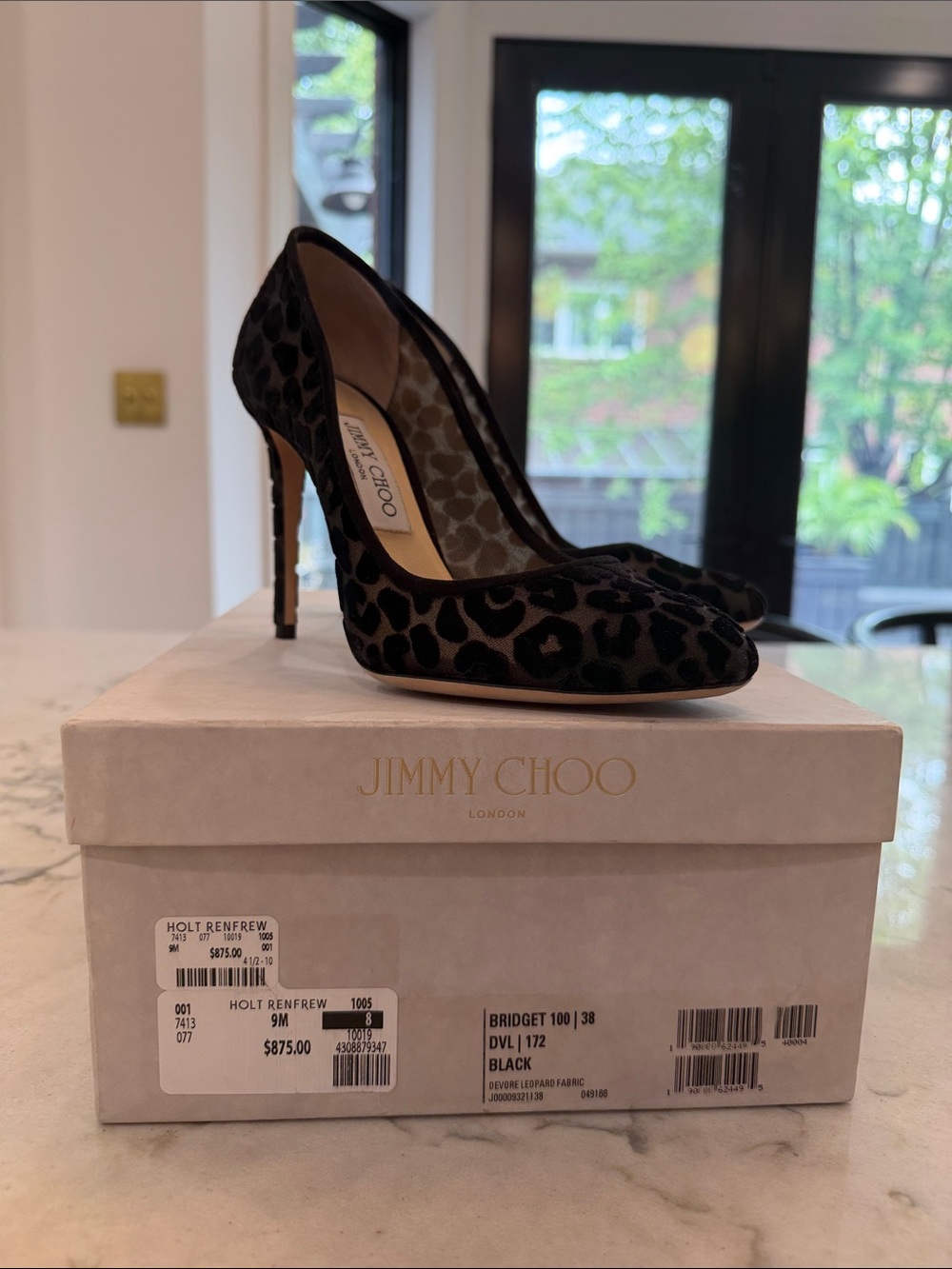 Jimmy Choo Black Leopard Bridget 100 Pumps - Picture 6 of 7